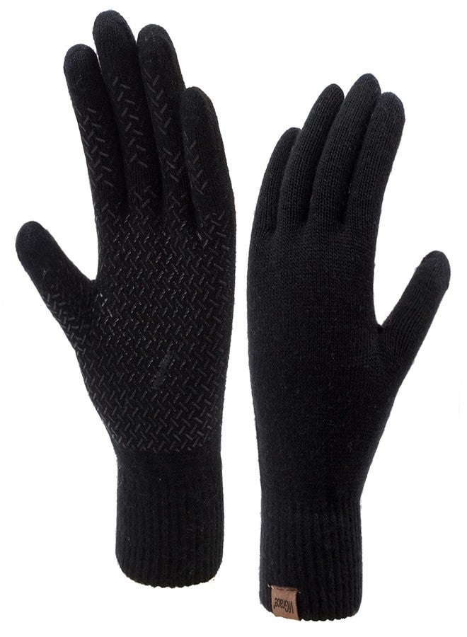 ViGrace Winter Touchscreen Gloves for Men & Women with 3 Fingers Dual-layer Touch Screen Warm Lined Anti-Slip Thermal Knit Driving Texting Glove(Black, Large) - Image 1